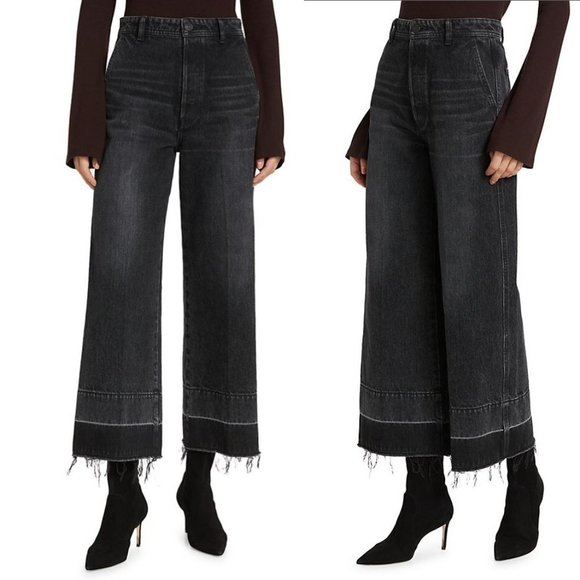 MOUSSY VINTAGE Elba JEANS Size 29 Wide Crop Raw Hem Black Denim NEW $325 - Picture 5 of 13